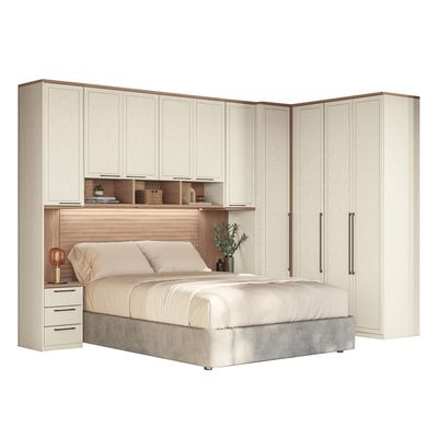 Guarda-roupa Modulado Canto Reto 166 Toledo 10 Portas e 9 Gavetas Casal 7 peças 354,6 cm largura Areia com Wood