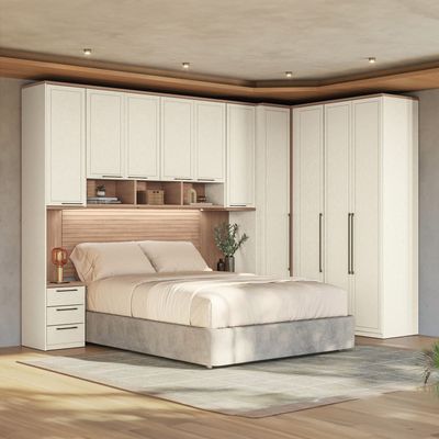 Guarda-roupa Modulado Canto Reto 166 Toledo 10 Portas e 9 Gavetas Casal 7 peças 354,6 cm largura Areia com Wood
