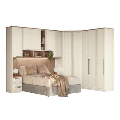 Guarda-roupa Modulado 146 Toledo 10 Portas e 12 Gavetas Casal com Closet 7 peças 344,5 cm largura Areia com Wood