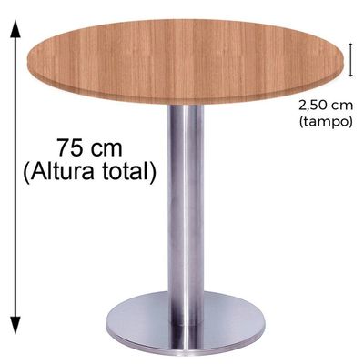 Mesa Beta Big Inox 75 Cm (alt) Disco Redondo Tampo Mdp Redondo 70 Cm (larg) X 2,50 Cm (alt) Noce Naturalle