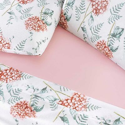 Jogo De Cama Lençol Maggy Casal 4 Peças Percale 200 Fios Estampado Hortencia Floral Rosa 80% Algodão - 20% Poliéster