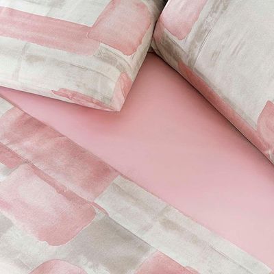 Jogo De Cama Lençol Maggy Casal 4 Peças Percale 200 Fios Estampado Quadri Rosa 80% Algodão - 20% Poliéster