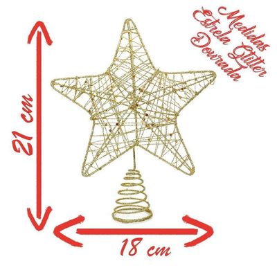 Ponteira De árvore Estrela Aramada Dourada 21cm