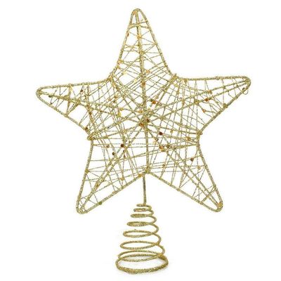 Ponteira De árvore Estrela Aramada Dourada 21cm