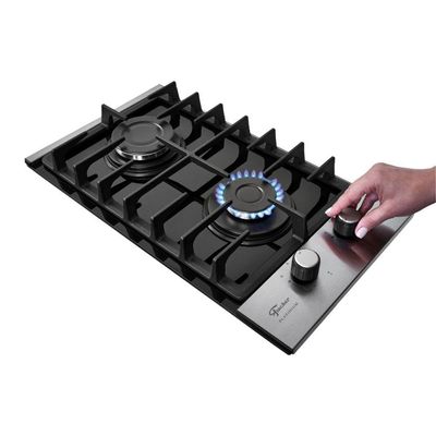 Cooktop A Gás 2 Bocas Platinium Com Trempe De Ferro Fundido Mesa Vidro Fischer Bivolt
