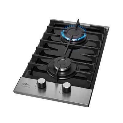 Cooktop A Gás 2 Bocas Platinium Com Trempe De Ferro Fundido Mesa Vidro Fischer Bivolt