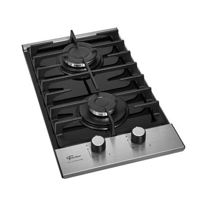 Cooktop A Gás 2 Bocas Platinium Com Trempe De Ferro Fundido Mesa Vidro Fischer Bivolt