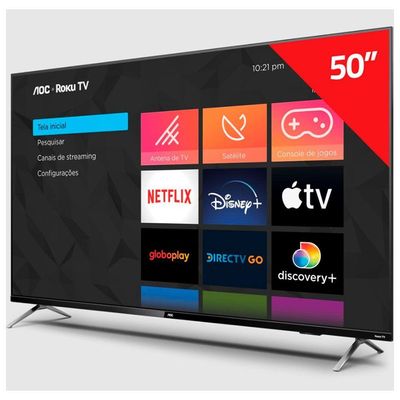 Smart TV Roku 50 Polegadas 50 Polegadas 4K 50U6125/78G Serie 6125 AOC Preto Bivolt