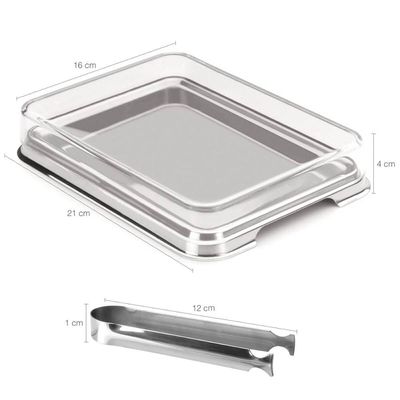 Kit Porta Fatiados Com Pegador Porta-Frios Retangular Empilhável Aço Inox