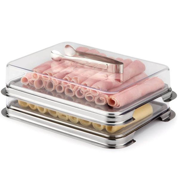 Kit Porta Fatiados Retangular Empilhável Aço Inox