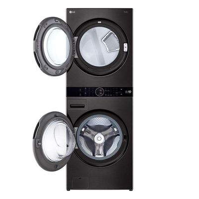 Lavadora e Secadora Elétrica Smart LG WashTower 17kg Aço Escovado Preto com Inteligência Artificial AIDD WK17BS6A 220V