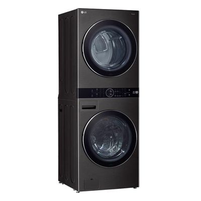 Lavadora e Secadora Elétrica Smart LG WashTower 17kg Aço Escovado Preto com Inteligência Artificial AIDD WK17BS6A 220V