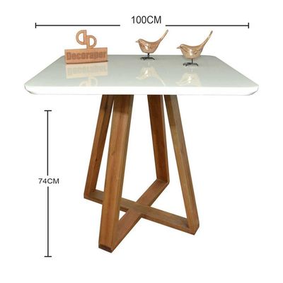 Mesa Jantar Base X Tampo Quadrado Laca Com Vidro 100cm Branco