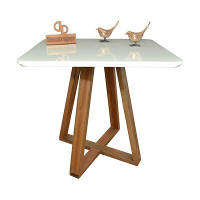 Mesa Jantar Base X Tampo Quadrado Laca Com Vidro 100cm Branco