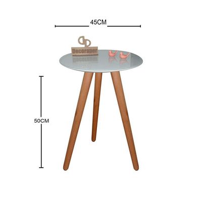 Mesa De Canto Pés Palito Amadeirado Com Tampo Vidro 45cm Off White 50cm