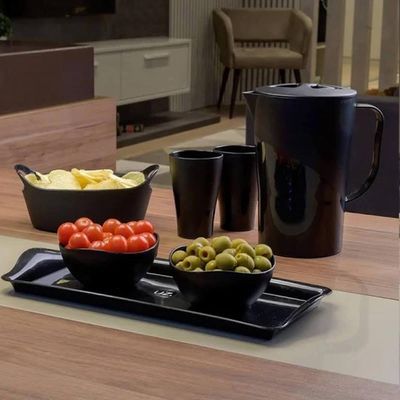 Kit 2 Bandejas Travessa Retangular 38x16cm Servir Plástico Petisqueiras Pretas Uz Utilidades