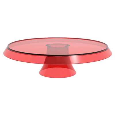 Boleira Porta Bolo com Cúpula e Pé 30cm Vermelho Transparente Glassy Crippa Doces
