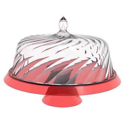 Boleira Porta Bolo com Cúpula e Pé 30cm Vermelho Transparente Glassy Crippa Doces