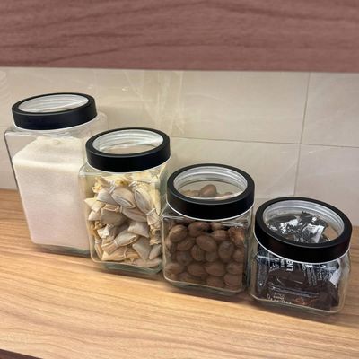 Kit 6 Potes de Vidro Tampa Metal Preta 800ml Gastro Lyor Porta Mantimentos Alimentos