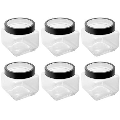 Kit 6 Potes de Vidro Tampa Metal Preta 800ml Gastro Lyor Porta Mantimentos Alimentos