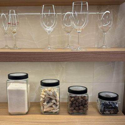 Kit 6 Potes de Vidro Tampa Metal Preta 800ml Gastro Lyor Porta Mantimentos Alimentos