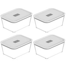 Kit 4 Potes De Vidro Hermético 2400ml Fresh Lock Branco com Tampa para Forno Microondas