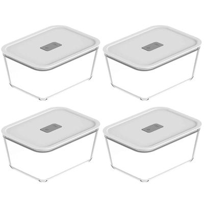 Kit 4 Potes De Vidro Hermético 2400ml Fresh Lock Branco com Tampa para Forno Microondas