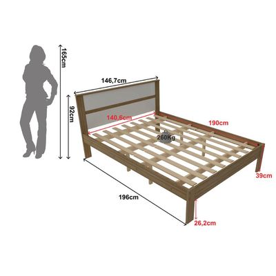 Cama de Casal Amêndoa Branco 146,7x196x92cm MDP Tecnomobili CM8005 até 260kg