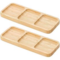 Kit 2 Petisqueiras 3 Divisórias 25x10cm Bandeja de Bambu Entradas Plasvale Travessa