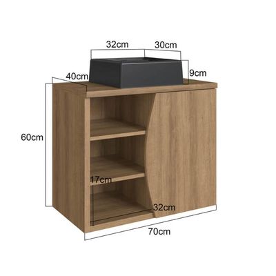 Gabinete Suspenso 70cm Laura Mel Cuba Preta Porta e 2 Prateleiras