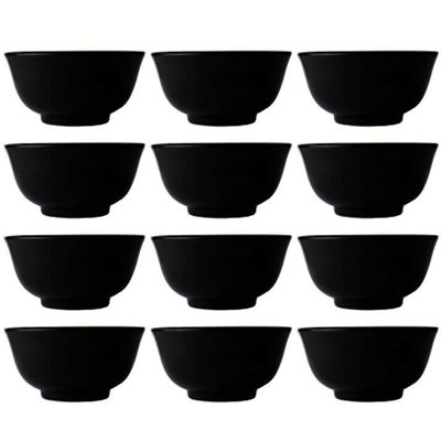 Jogo 12 Tigelas Porcelana Pequenas 240ml Oriental Sopa Missô Sunomono Preta 11cm Germer
