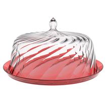 8 Porto Bolos com Cúpula 30cm Torta Doces Crippa Confeitaria Hotel Vermelho Transparente