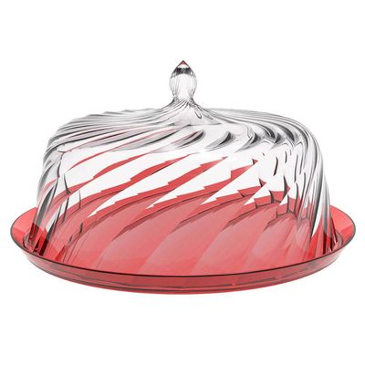 8 Porto Bolos com Cúpula 30cm Torta Doces Crippa Confeitaria Hotel Vermelho Transparente