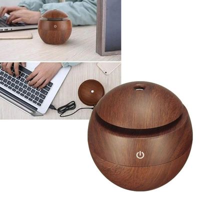 Umidificador Aromatizador Difusor Aromas Eletrico Madeira Usb Led 7 Cores Bolinha Escura