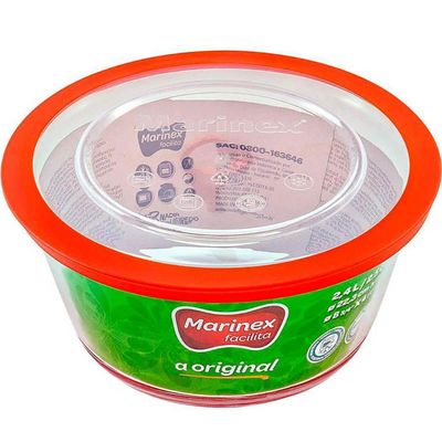 Tigela de Vidro Temperado Pote Refratário Redondo 2,4L com Tampa Marinex Transparente