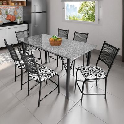 Mesa de Jantar Retangular Famais Noruega com 6 Cadeiras Preto