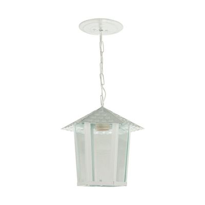 Lustre Pendente Blumenau Colonial Sextavado Vidro Liso E27 Bivolt Branco