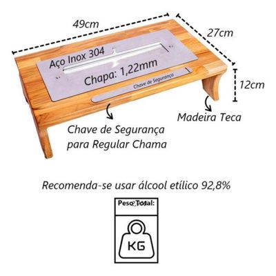 Lareira Portátil Ecológica Inox Aço 304 - 27l X 49l X 12a Cm Cinza