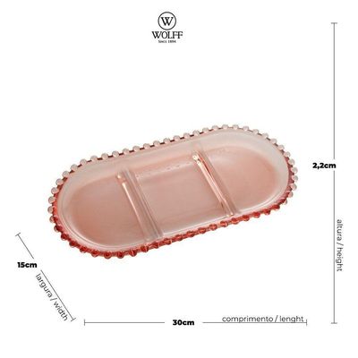 Petisqueira Cristal C-3 Divisões Oval Pearl Rosa 30x15x2cm 28465 - Wolff