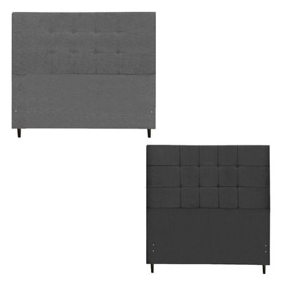 Kit Cabeceira Maveric Estofada Casal 144cm Preto Botão Tecido + Cabeceira Maveric Solteiro 94cm Chumbo