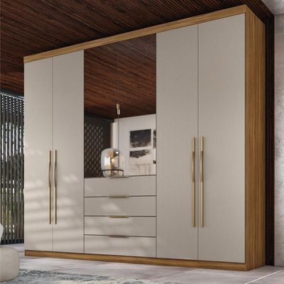 Guarda Roupa Casal 6 Portas Com Espelho E 4 Gavetas Giardino Prime Tx Amêndola Touch-nude