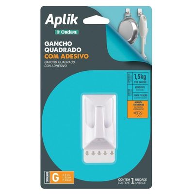 Gancho Adesivo Plástico Quadrado Grande Branco Aplik Ordene 1 Peça