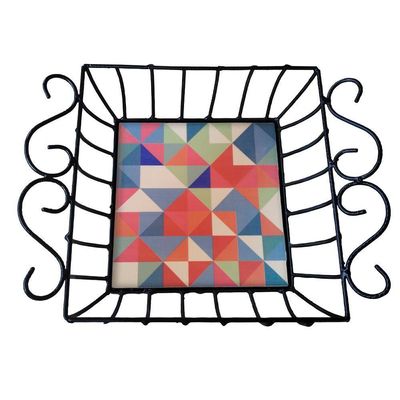 Fruteira De Mesa Ferro E Azulejo Quadrada Grande Pra Cozinha Azulejo G7
