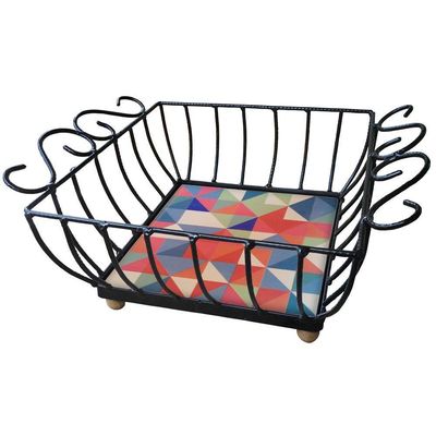 Fruteira De Mesa Ferro E Azulejo Quadrada Grande Pra Cozinha Azulejo G7