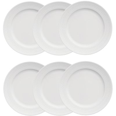 Jogo de 6 Pratos Rasos Porcelana 26,5cm Germer Relevo Chevron Branco Redondo Mesa Posta