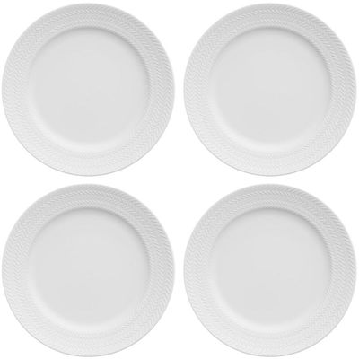 Jogo 4 Pratos em Porcelana Rasos 26,5cm Germer Chevron Redondo Branco Relevo