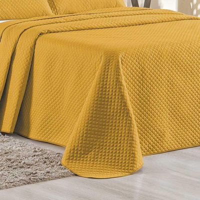 Kit Cobre Leito Colcha Ideale Queen 3 Peças Matelado Geométrico - Mostarda - 100% Poliéster