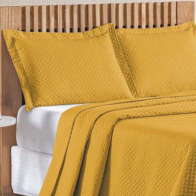 Kit Cobre Leito Colcha Ideale Queen 3 Peças Matelado Geométrico - Mostarda - 100% Poliéster