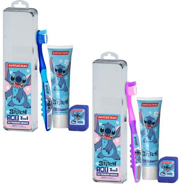 KIT PREMIUM INFANTIL 3EM1 STITCH - ROSA/AZUL - DENTALCLEAN