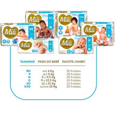 Fralda Descartável Mili   Love & Care  Linha Premiun   Tamanho P  2 Pacotes c/ 28 (total 56 fraldas)